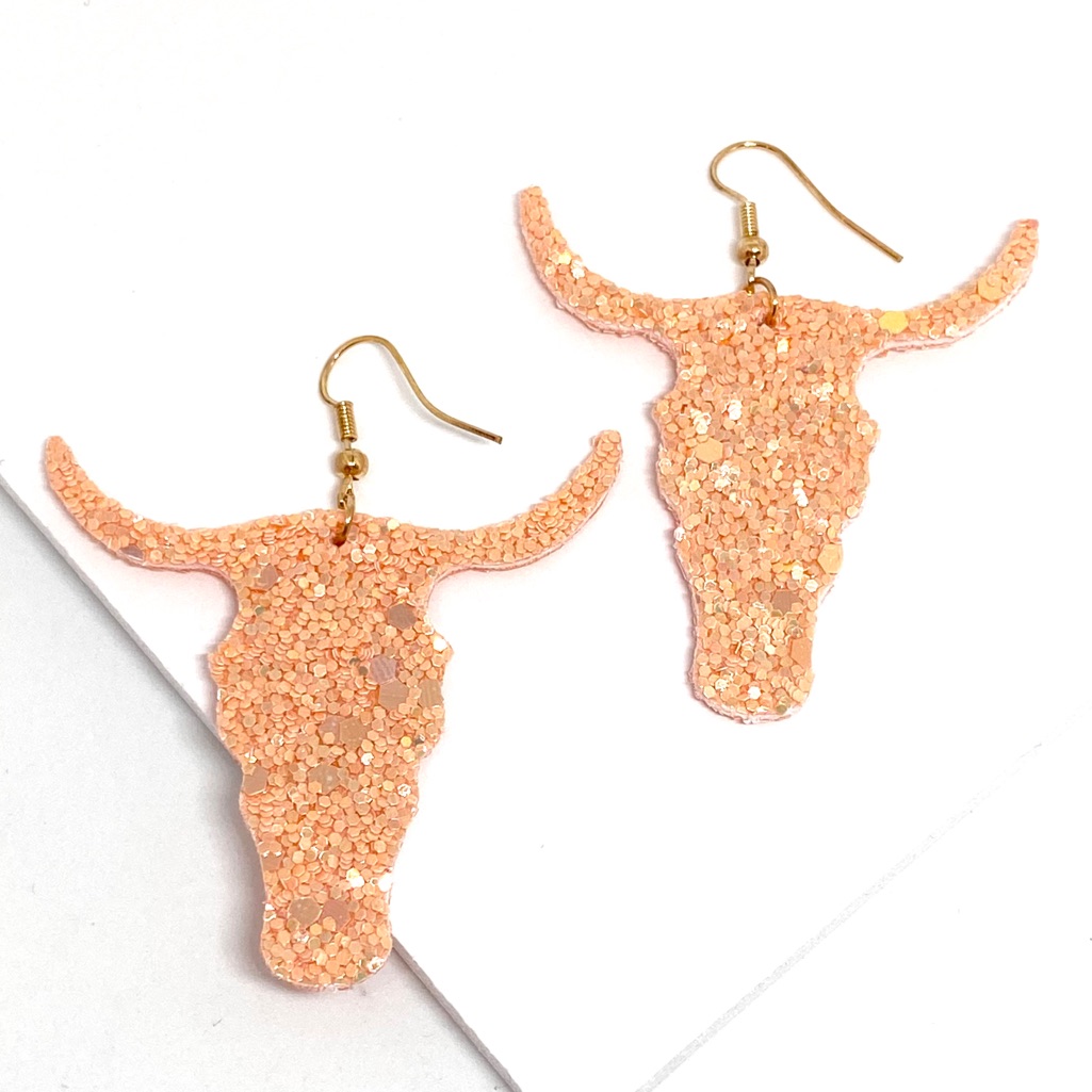 2/$25 Peach Boho Longhorn Bull Skull Earrings D44